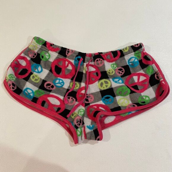 SO Fleece Peace Sign Lounge Shorts Size L - Picture 1 of 5